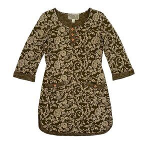 Nick Mo Dress Medium Green Knit‎ Long Sleeve Boho Fall Winter Cottagecore